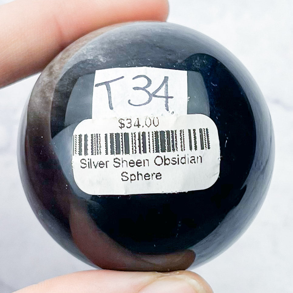 1.75 Inch Silver Sheen Obsidian Sphere T34