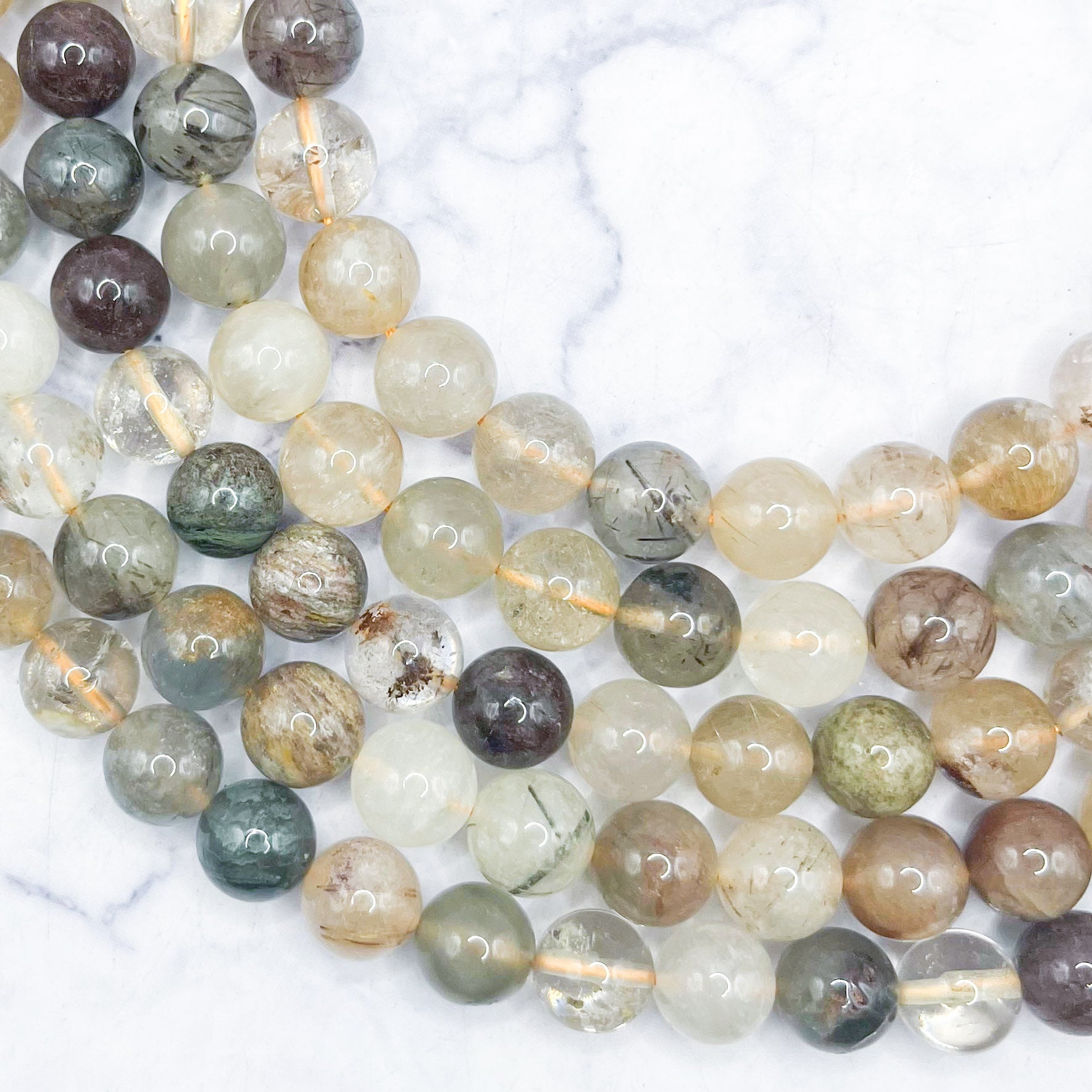 10mm Fall Rutile Quartz Bead Strand P32