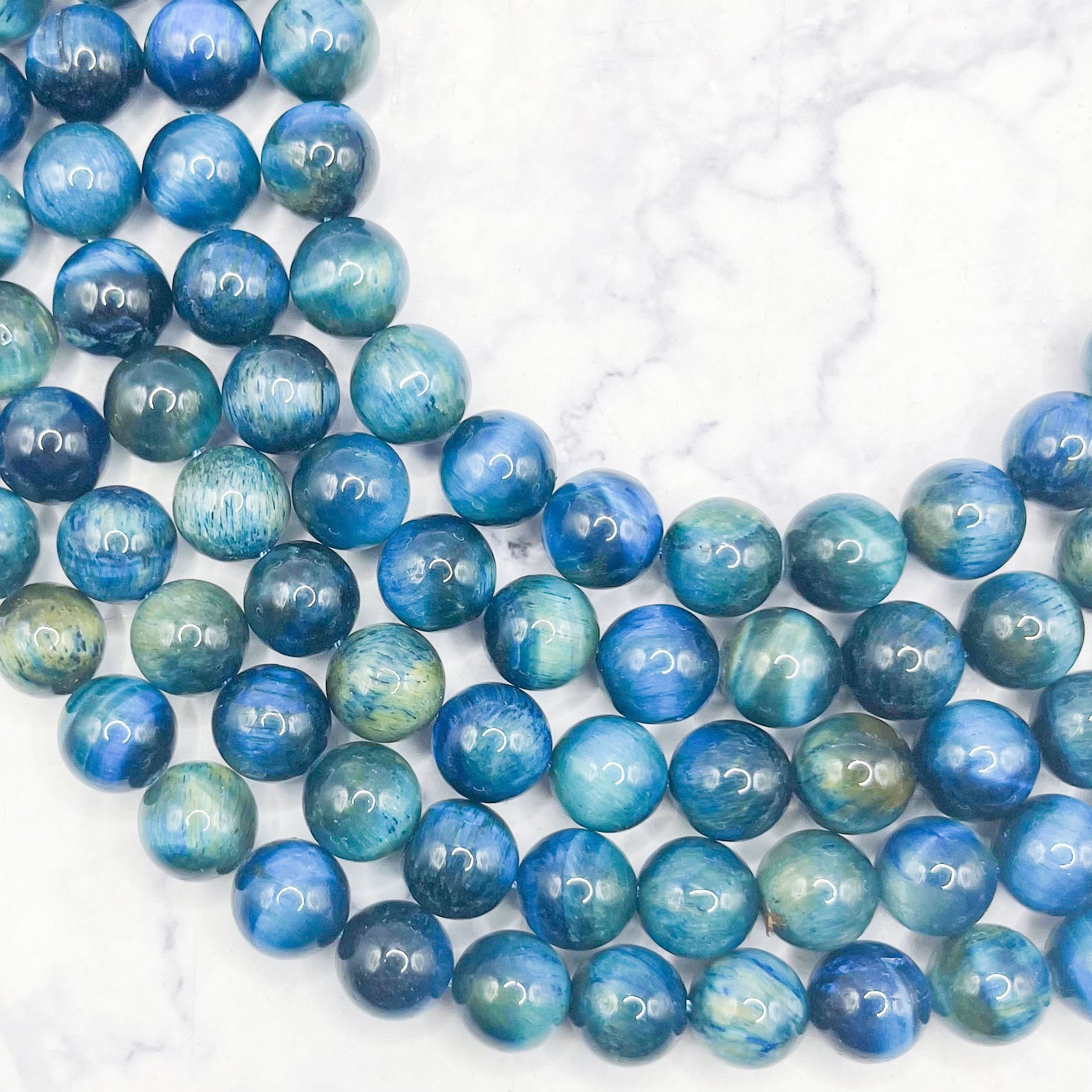 10mm Dyed Teal Tiger's Eye Bead Strand D27