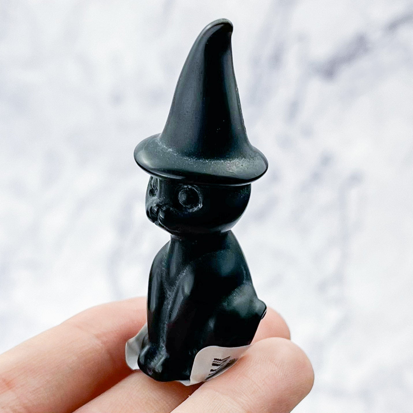 2.25 Inch Obsidian Witch Cat Carving X32