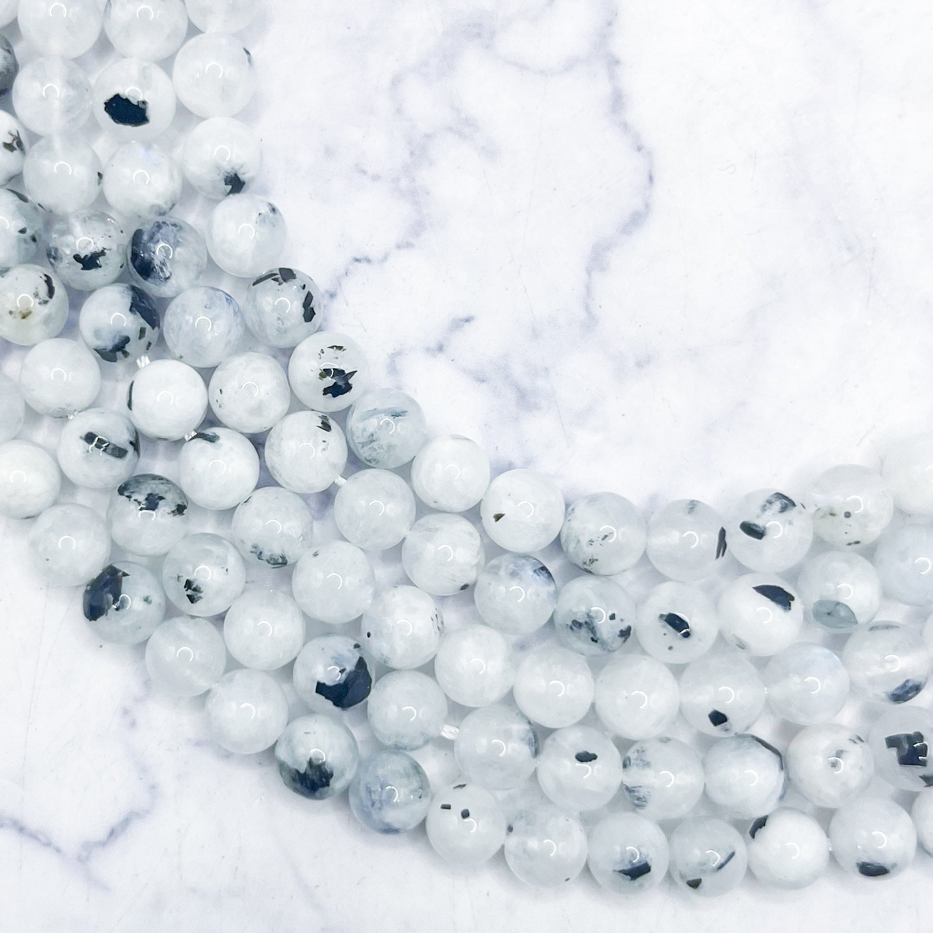 7mm Rainbow Moonstone with Tourmaline Bead Half Strand B12