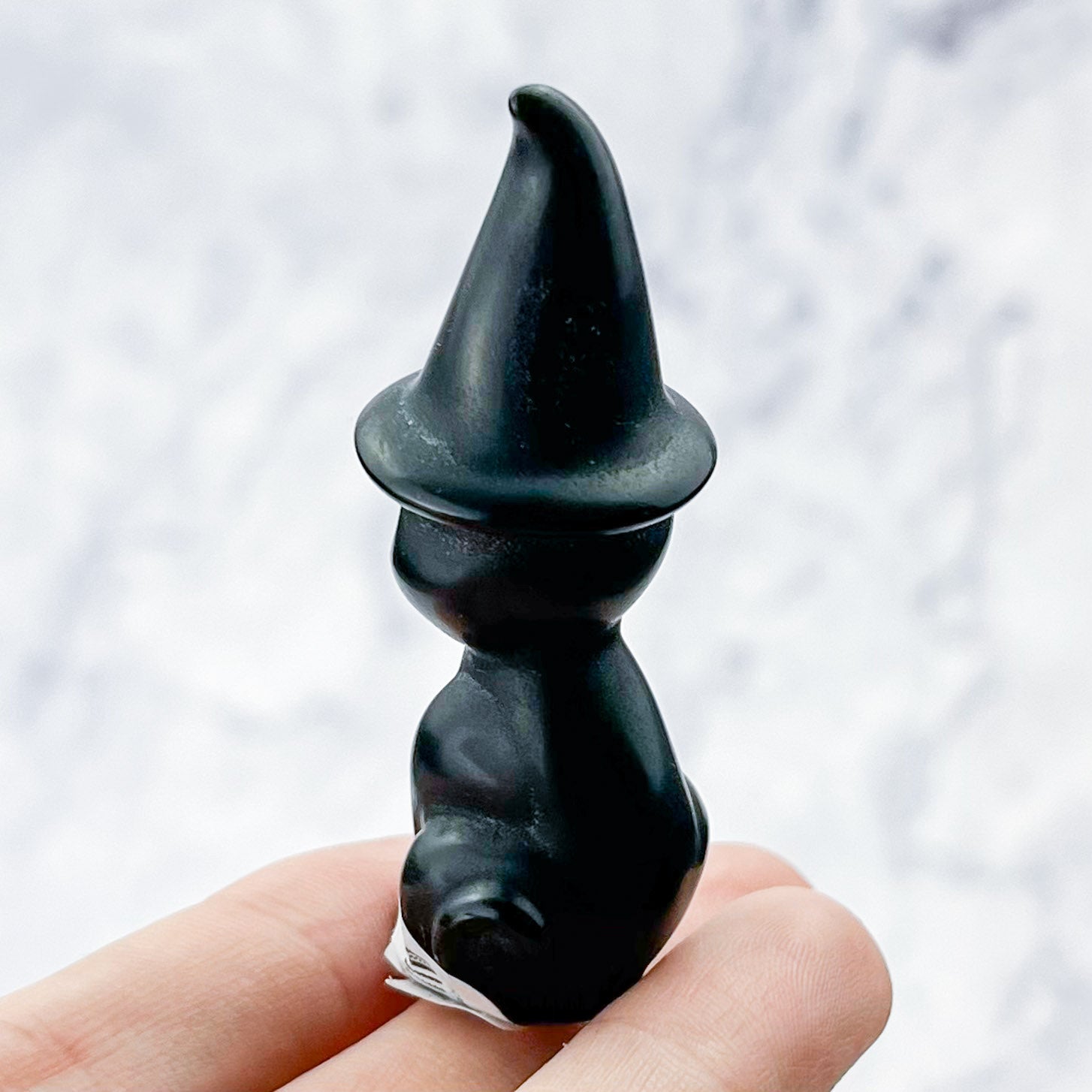 2.25 Inch Obsidian Witch Cat Carving X32