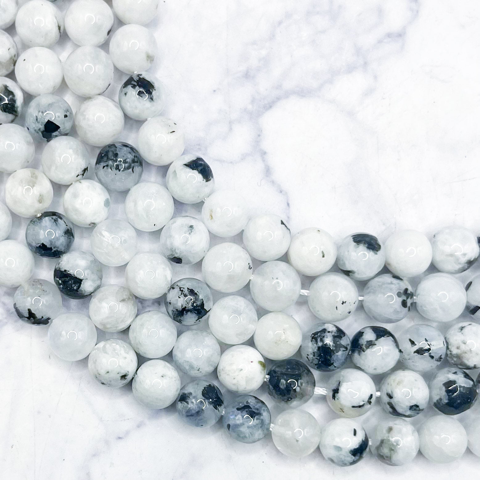 8mm Rainbow Moonstone with Tourmaline Bead Half Strand G16