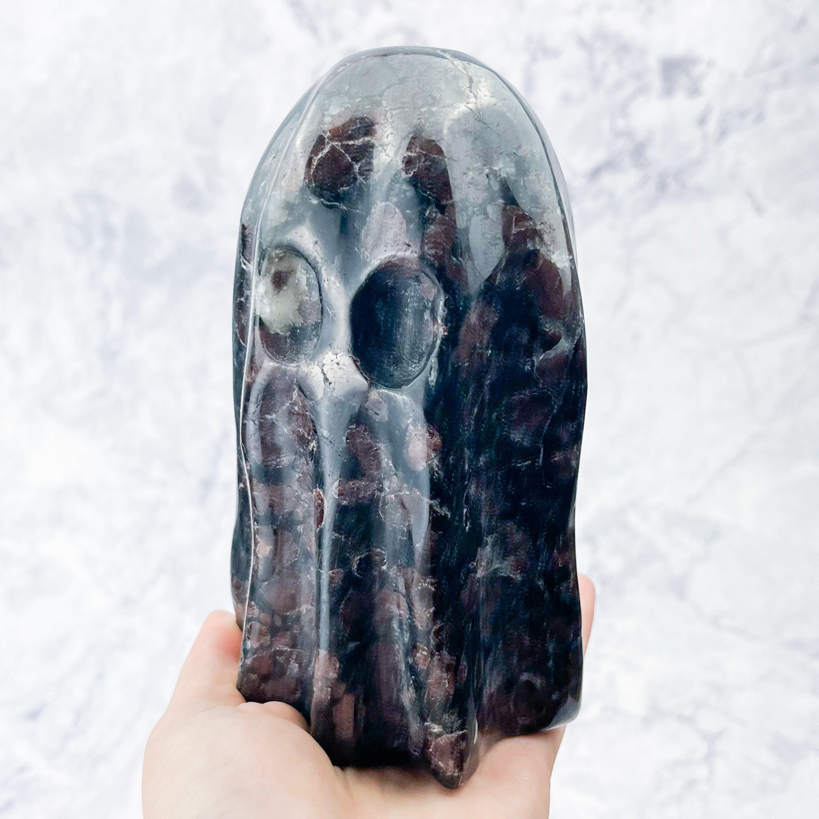 6 Inch Garnet in Arfvedsonite Ghost Carving