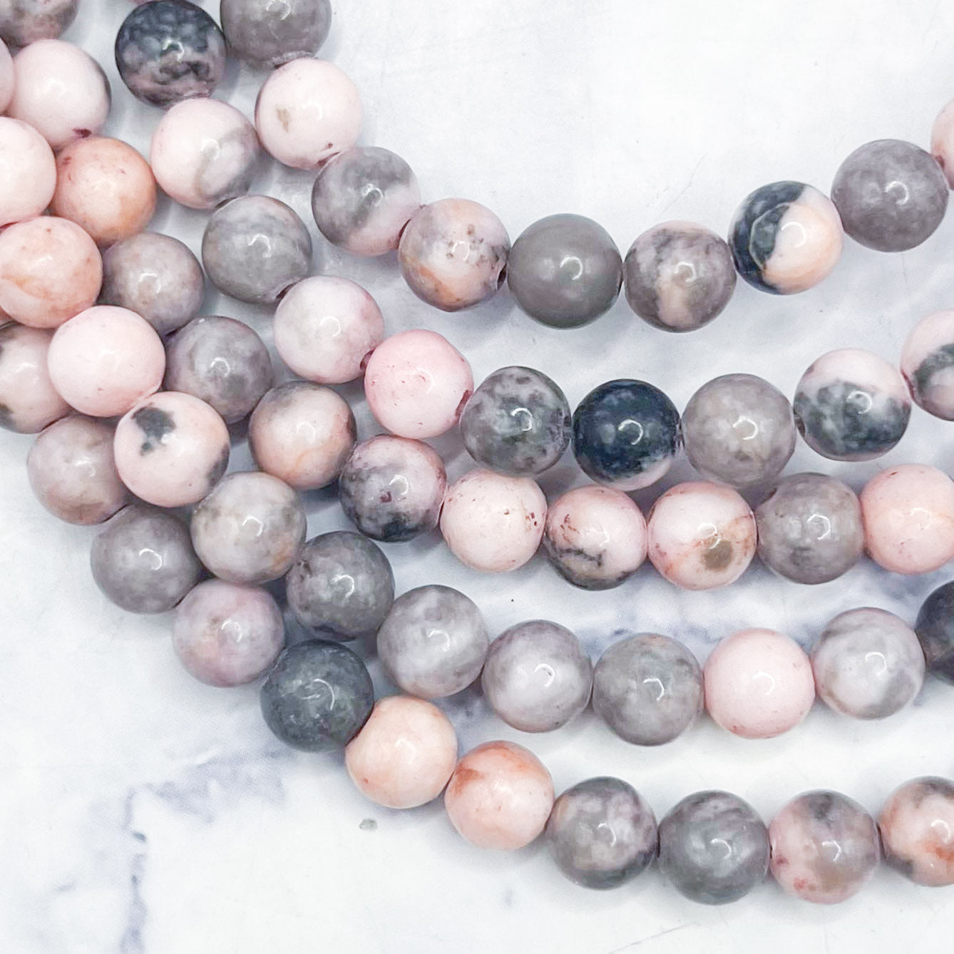 8mm Enhanced Pink Zebra Jasper Bead Strand R10