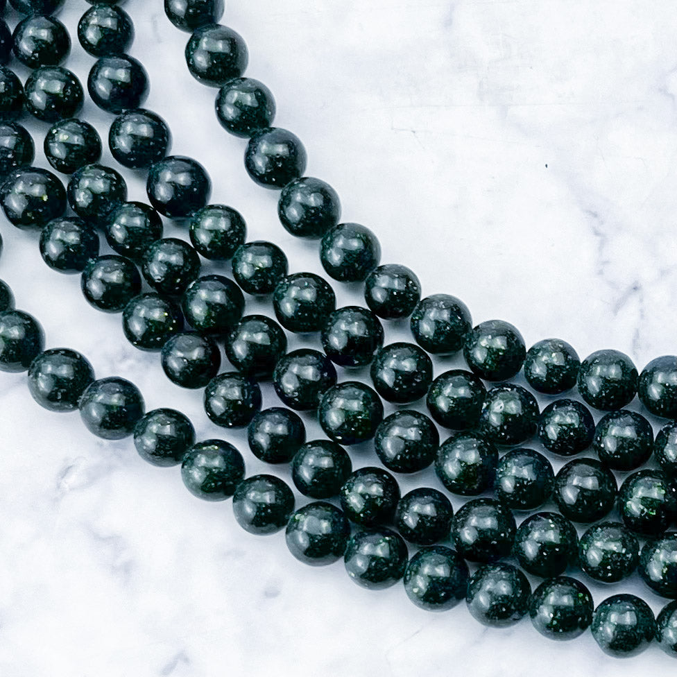 8mm Green Goldstone Bead Strand