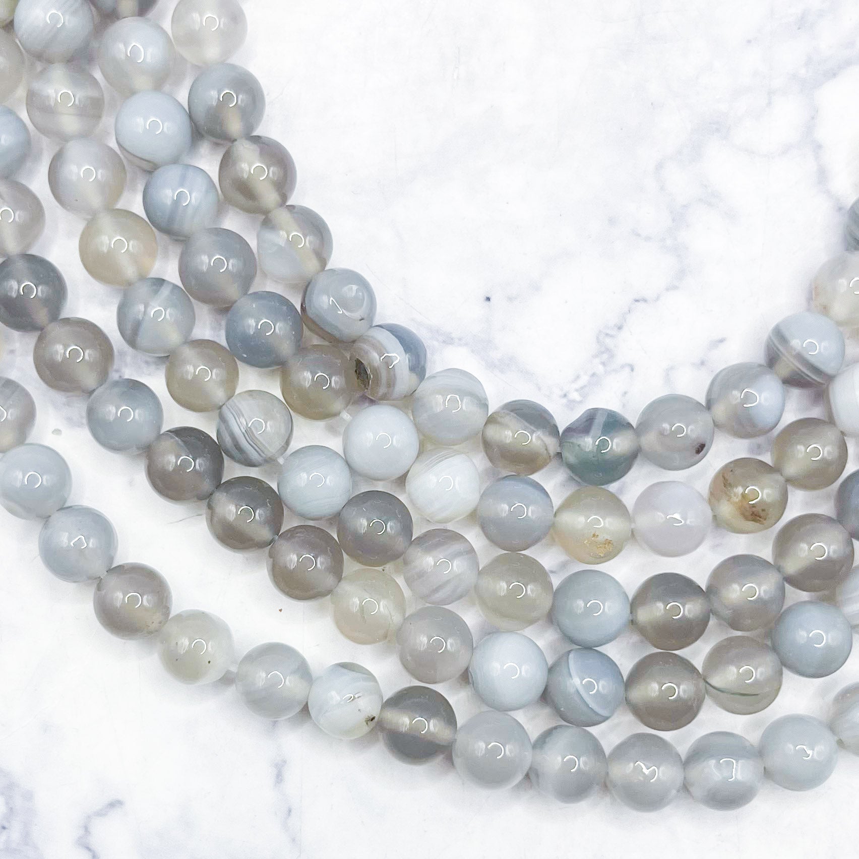 6mm Grey Banded Agate Bead Strand Q10