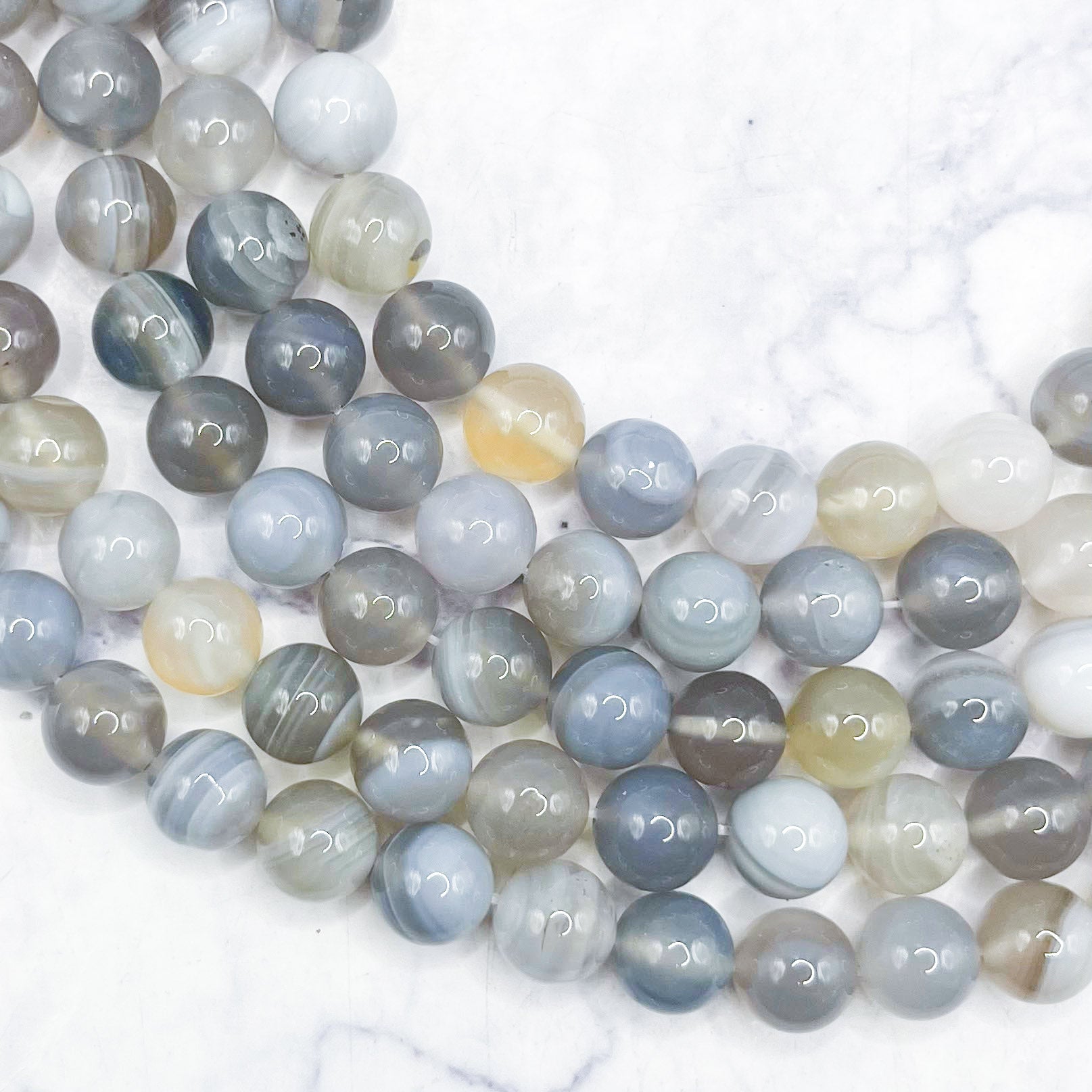 10mm Grey Banded Agate Bead Strand Y14