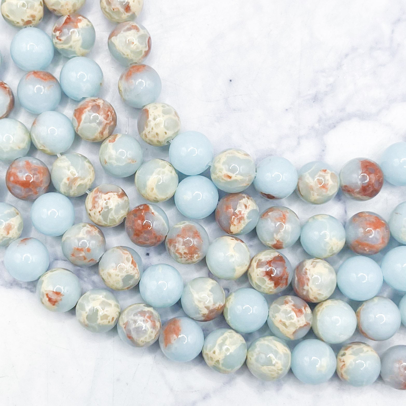 8mm Impression Jasper/Aqua Terra Bead Strand N12