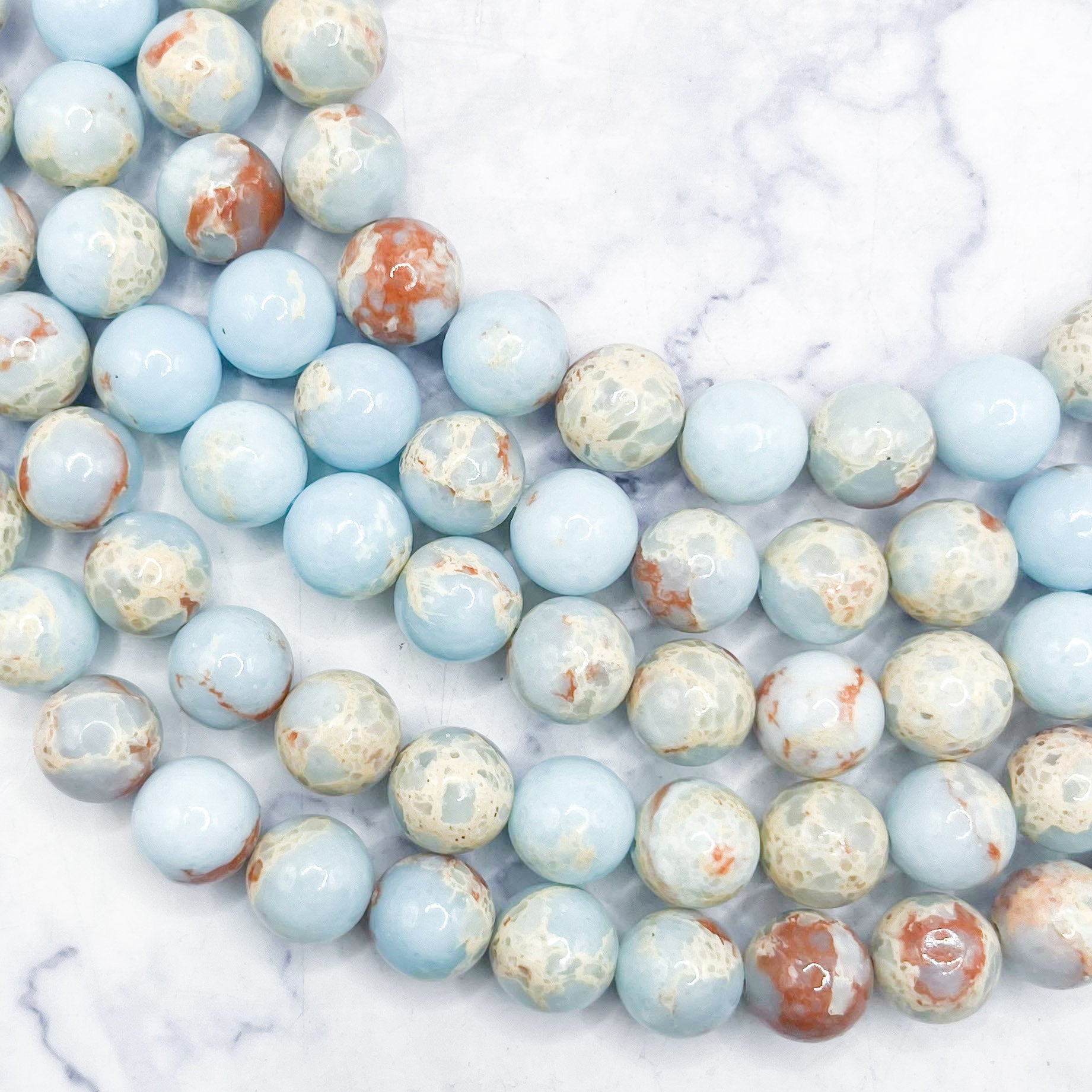 10mm Impression Jasper/Aqua Terra Bead Strand K14