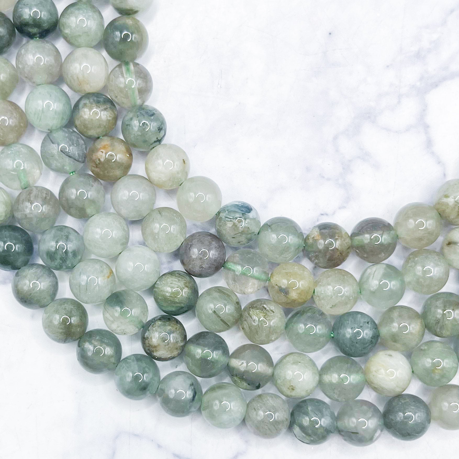8mm Green Phantom Rabbit Hair Quartz Bead Strand R24
