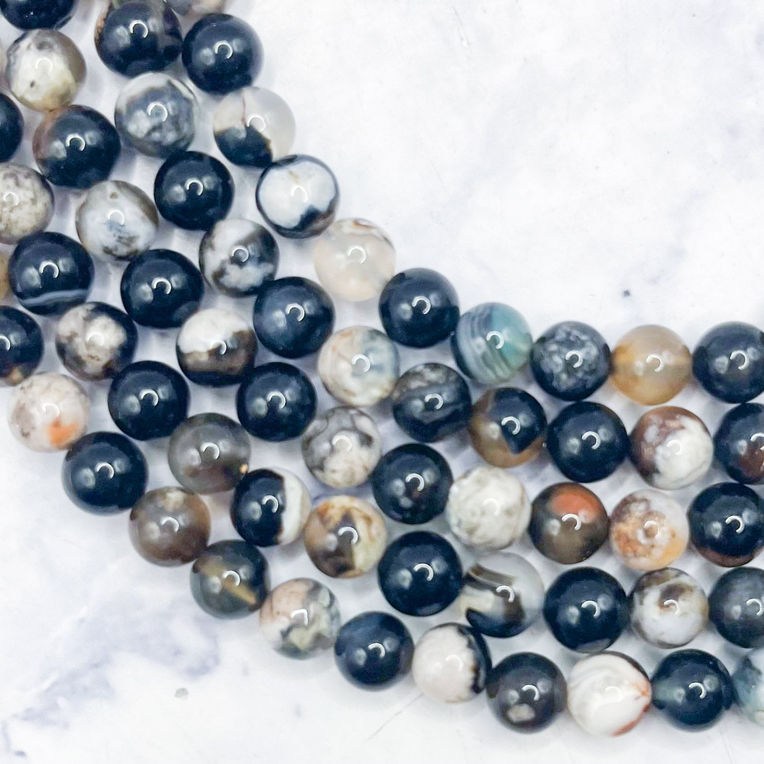6mm Black Flower Agate Bead Half Strand R14