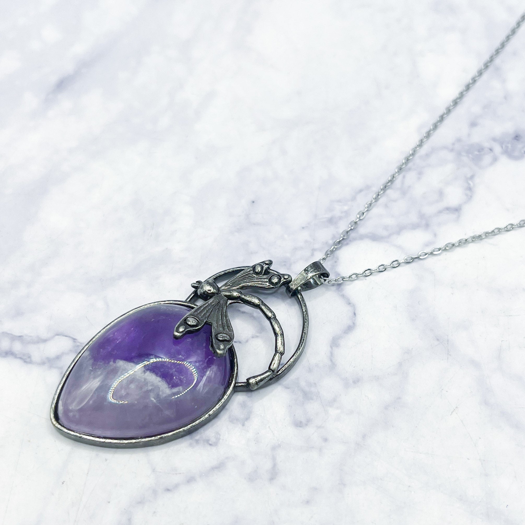 52mm Amethyst Drop Pendant with Dragonfly L10