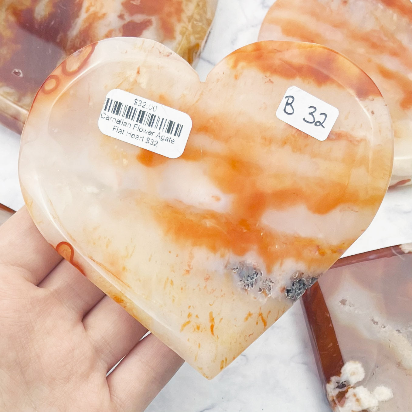 Carnelian Flower Agate Flat Heart $32