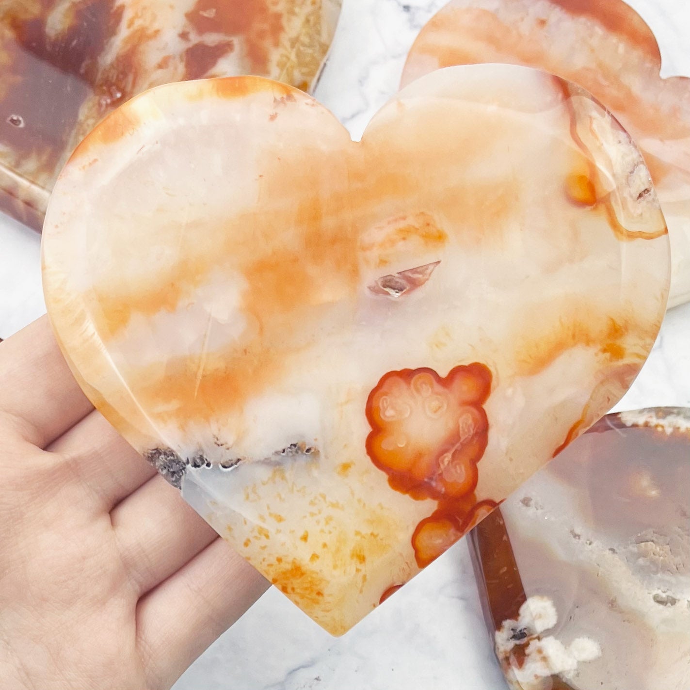 Carnelian Flower Agate Flat Heart $32