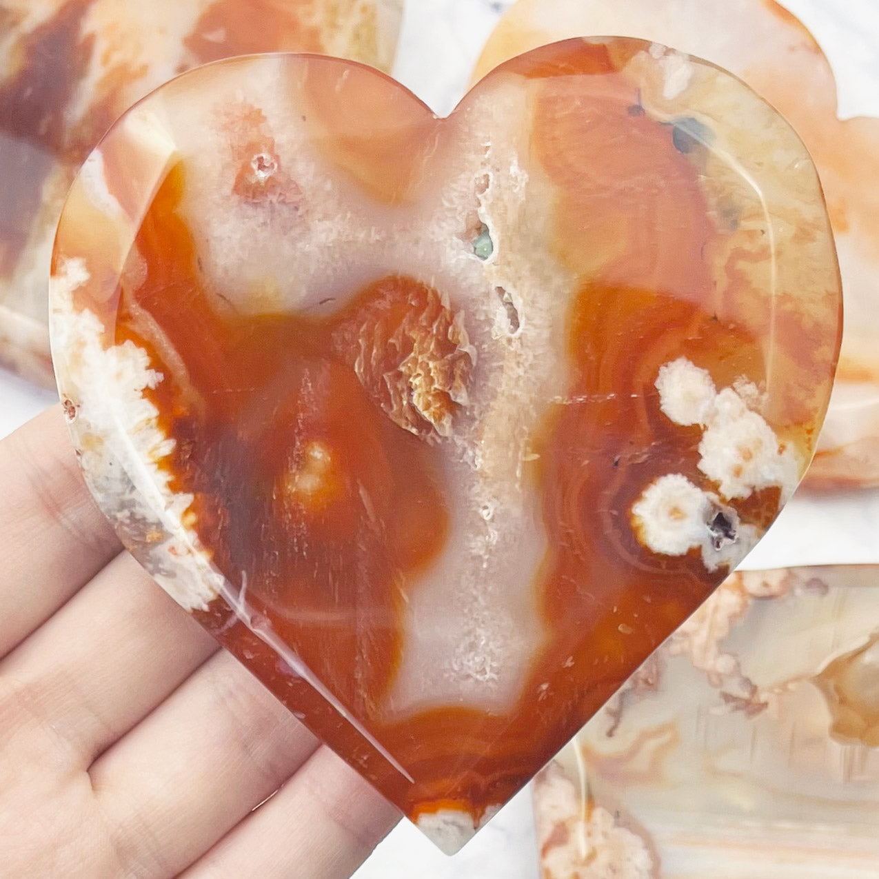 Carnelian Flower Agate Flat Heart $22