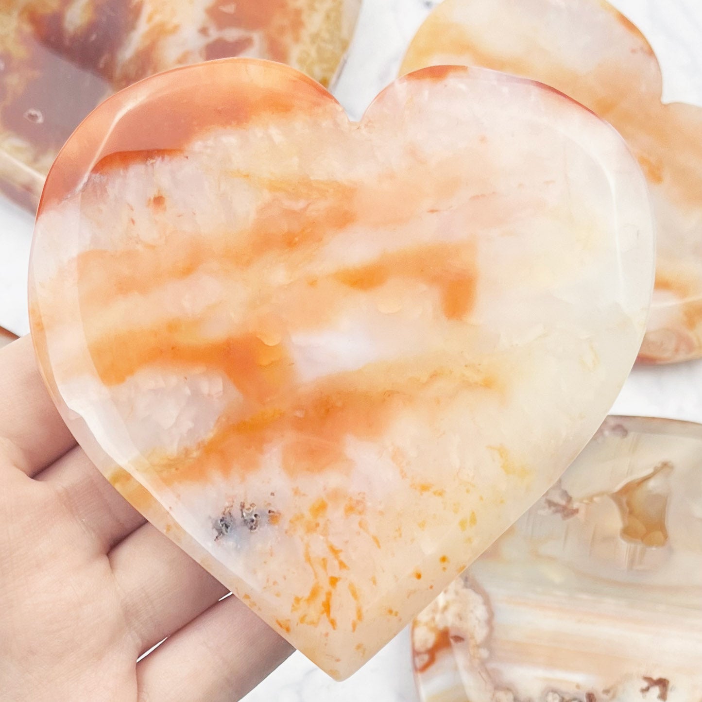 Carnelian Flower Agate Flat Heart $26