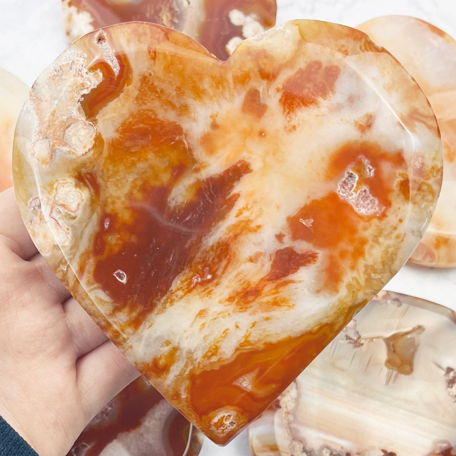 Carnelian Flower Agate Flat Heart $58
