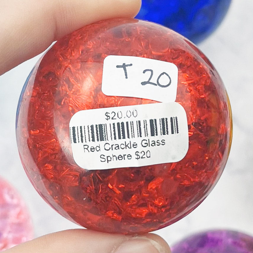 Red Crackle Glass Sphere $20