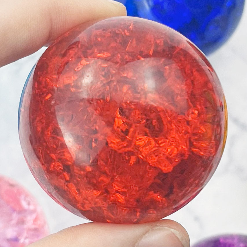 Red Crackle Glass Sphere $20