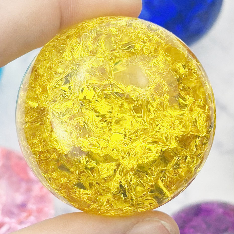 Yellow Crackle Glass Sphere $20