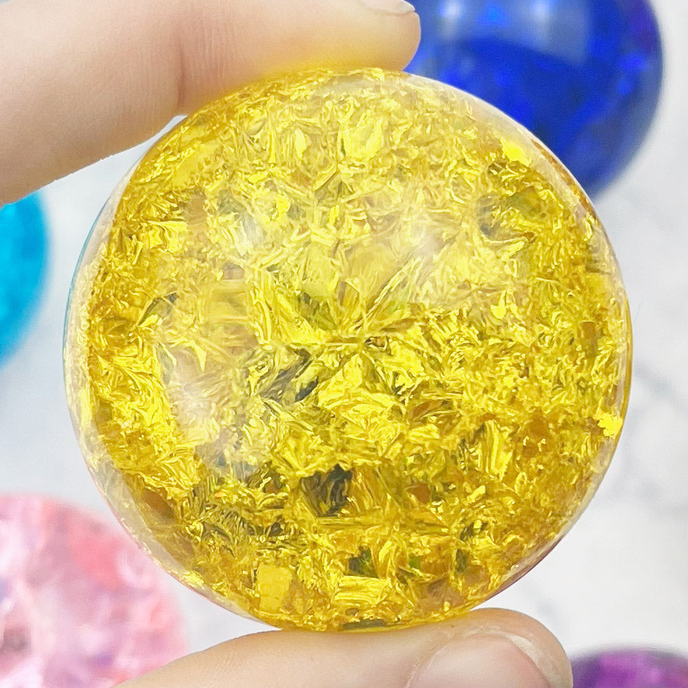 Yellow Crackle Glass Sphere $20