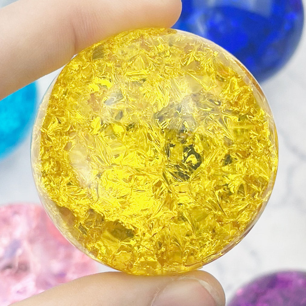 Yellow Crackle Glass Sphere $20