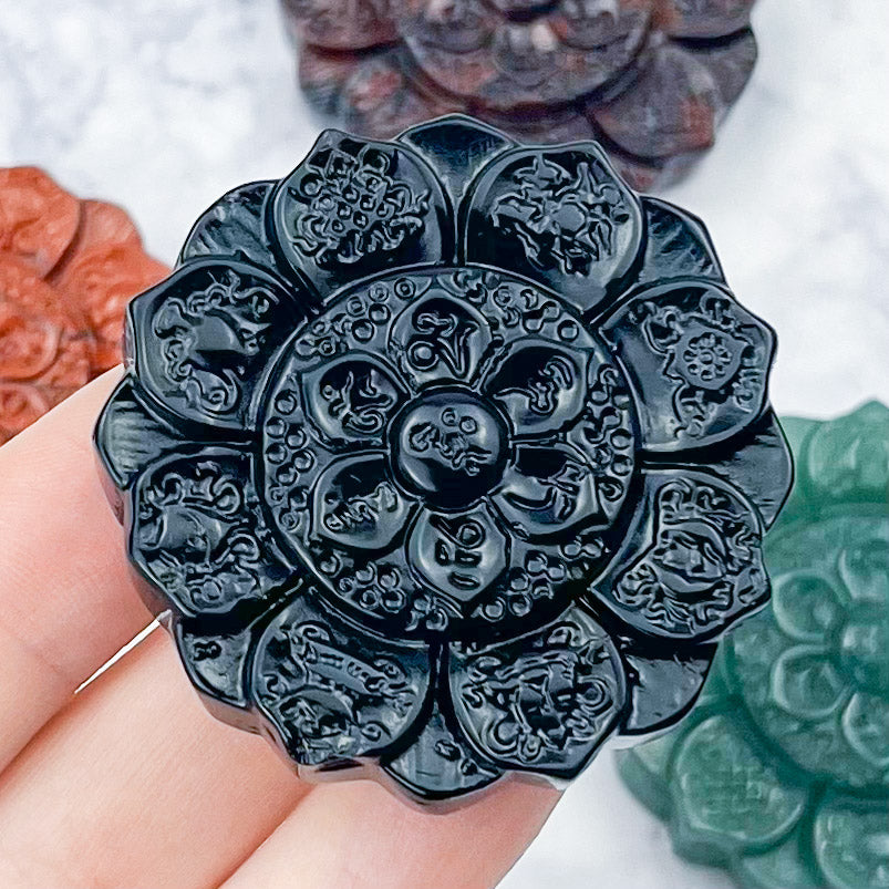 Black Obsidian Flower Medallion $32