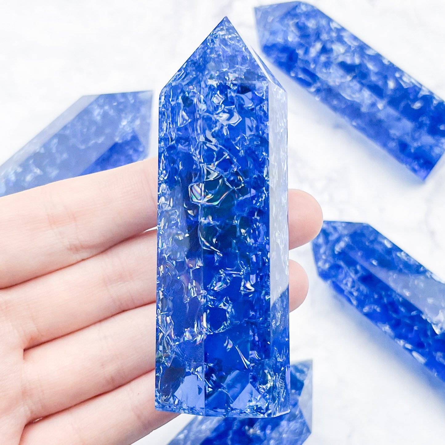 Blue Crackle Glass Tower $14