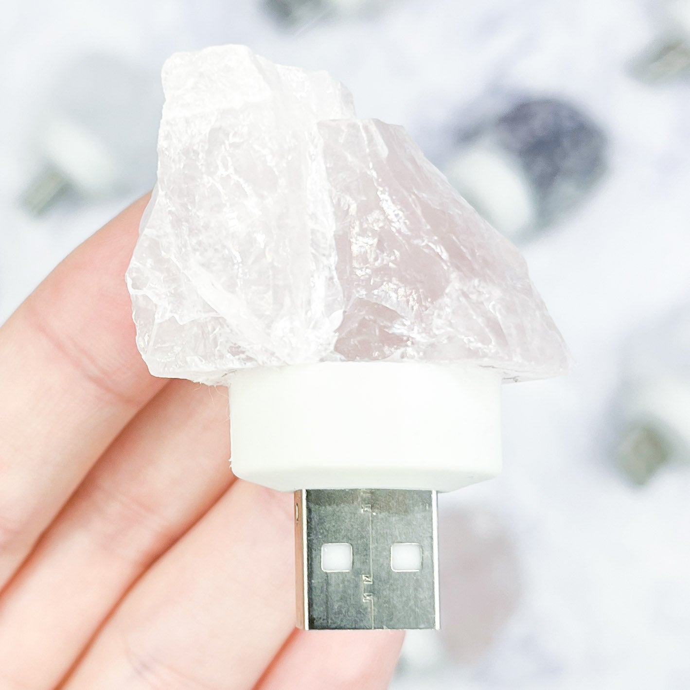 Raw Rose Quartz USB Lamp P7