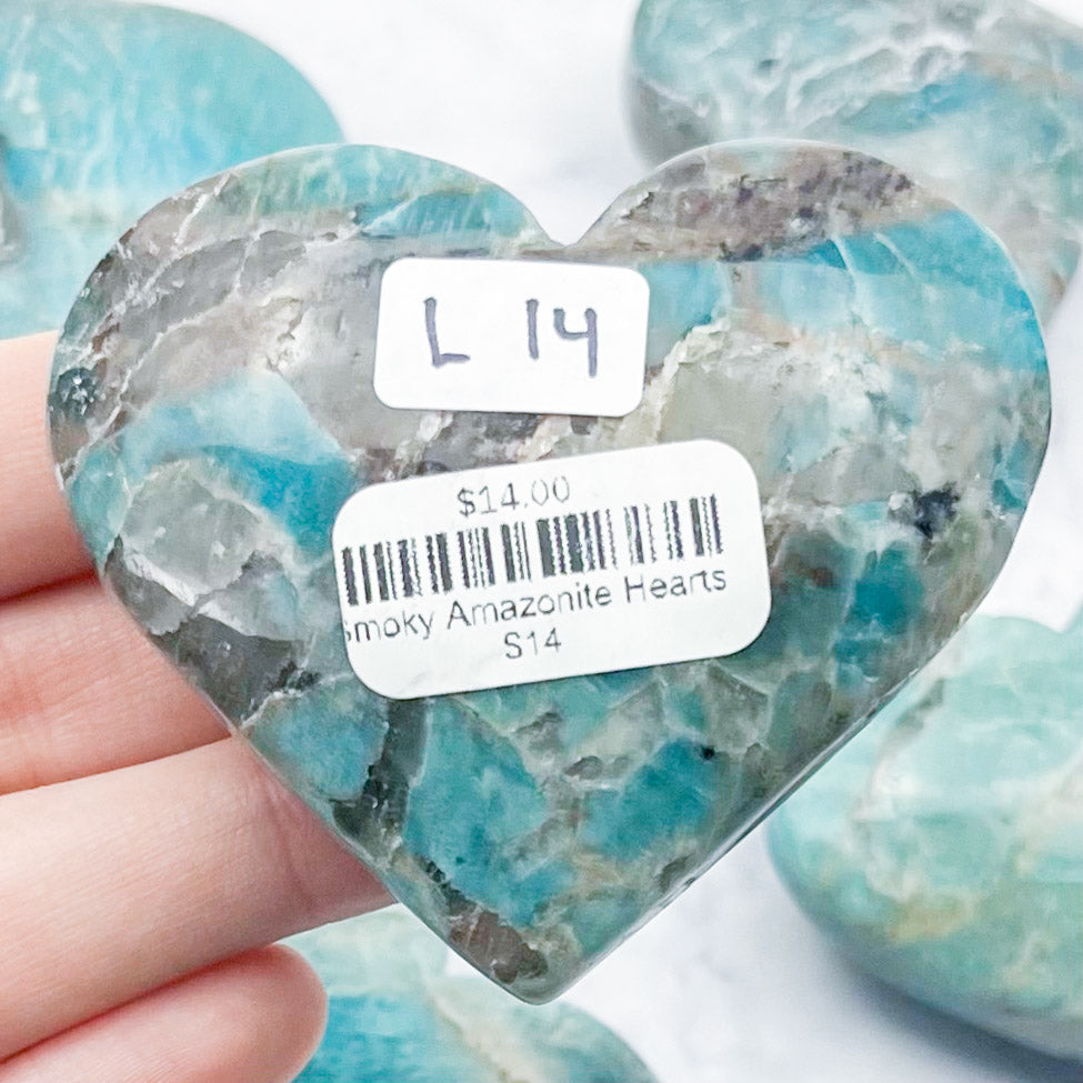 Dark Smoky Amazonite Hearts $14