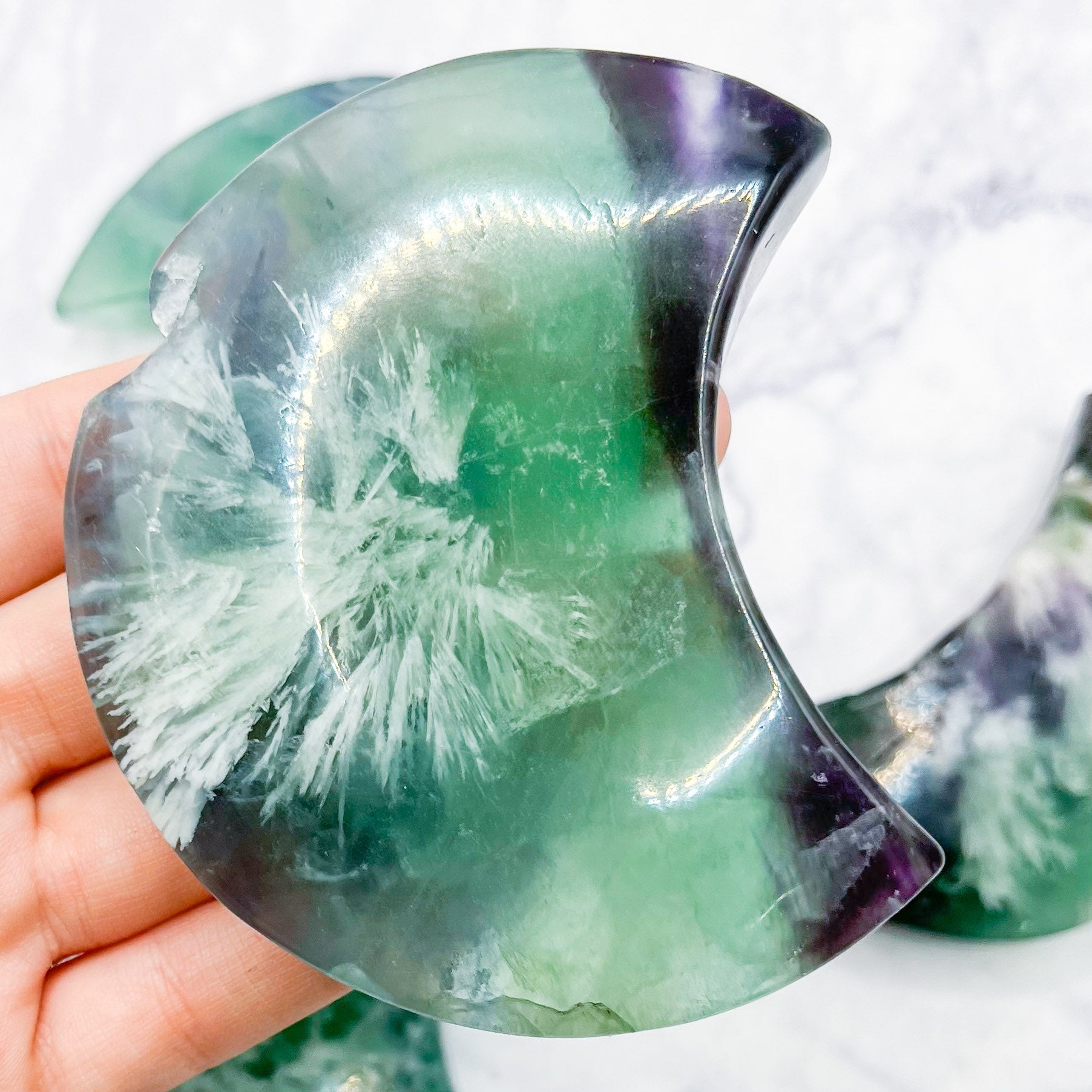 Snowflake Fluorite Moons $42