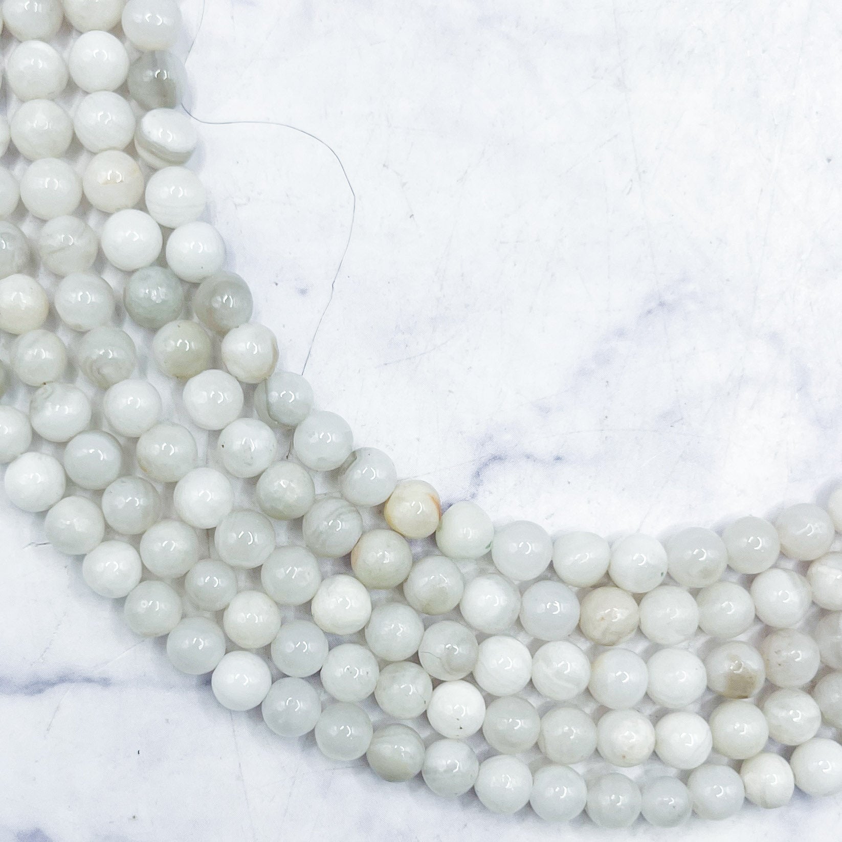 4mm White Lace Agate Bead Strand W12