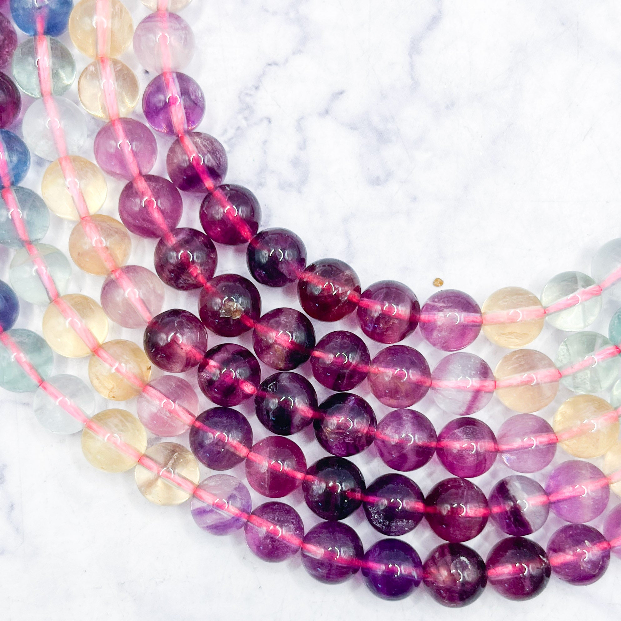 8mm Multi Berry Fluorite Bead Strand L36