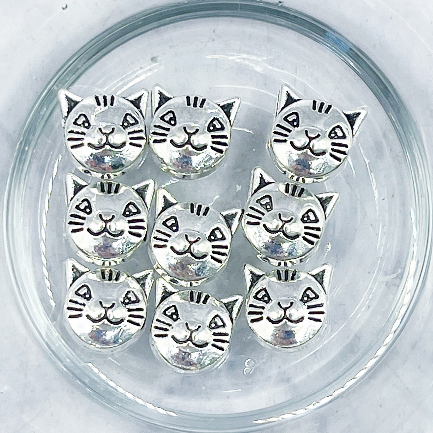 8mm Antique Silver Cat Head Spacer Bead Pack N3