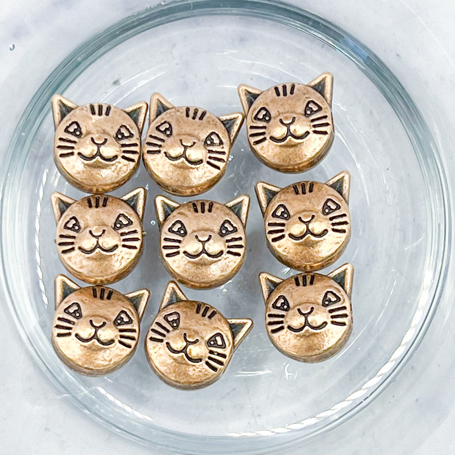 8mm Antique Bronze Cat Head Spacer Bead Pack S3