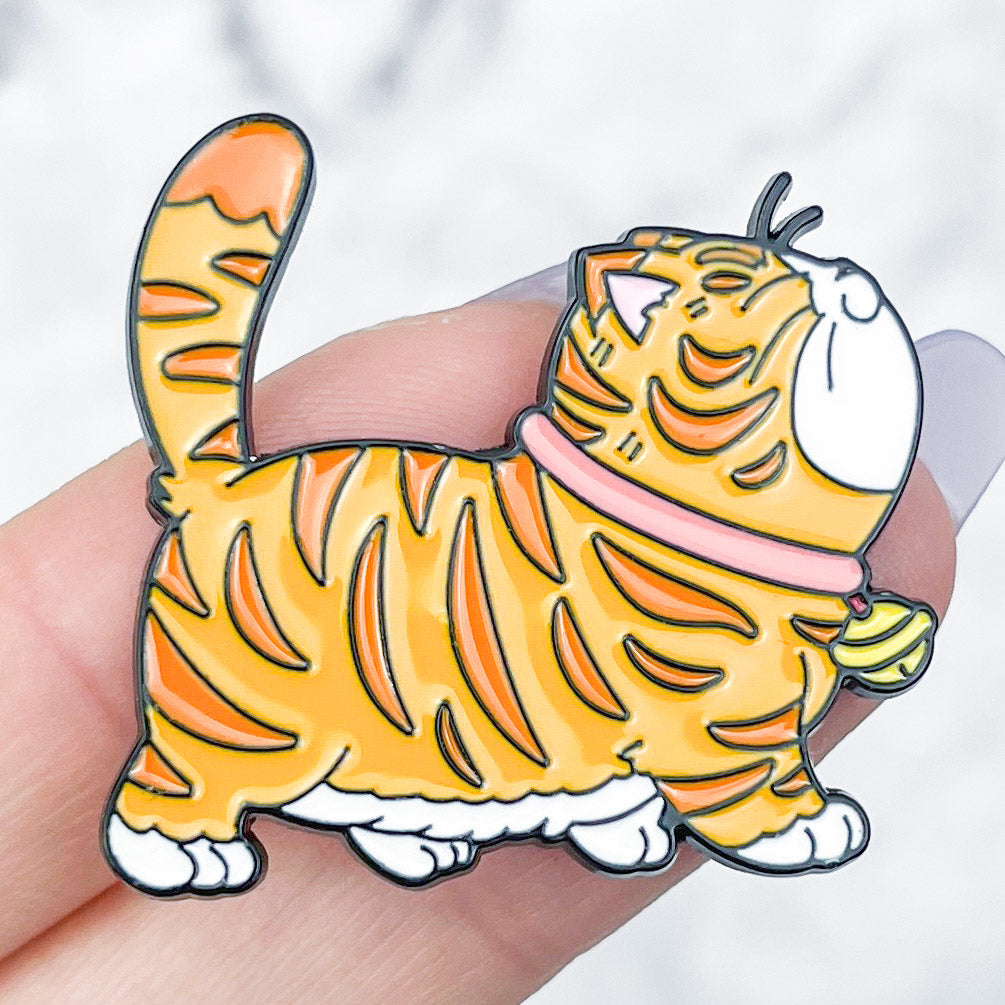 33mm Orange Walking Fat Cat Pin B6