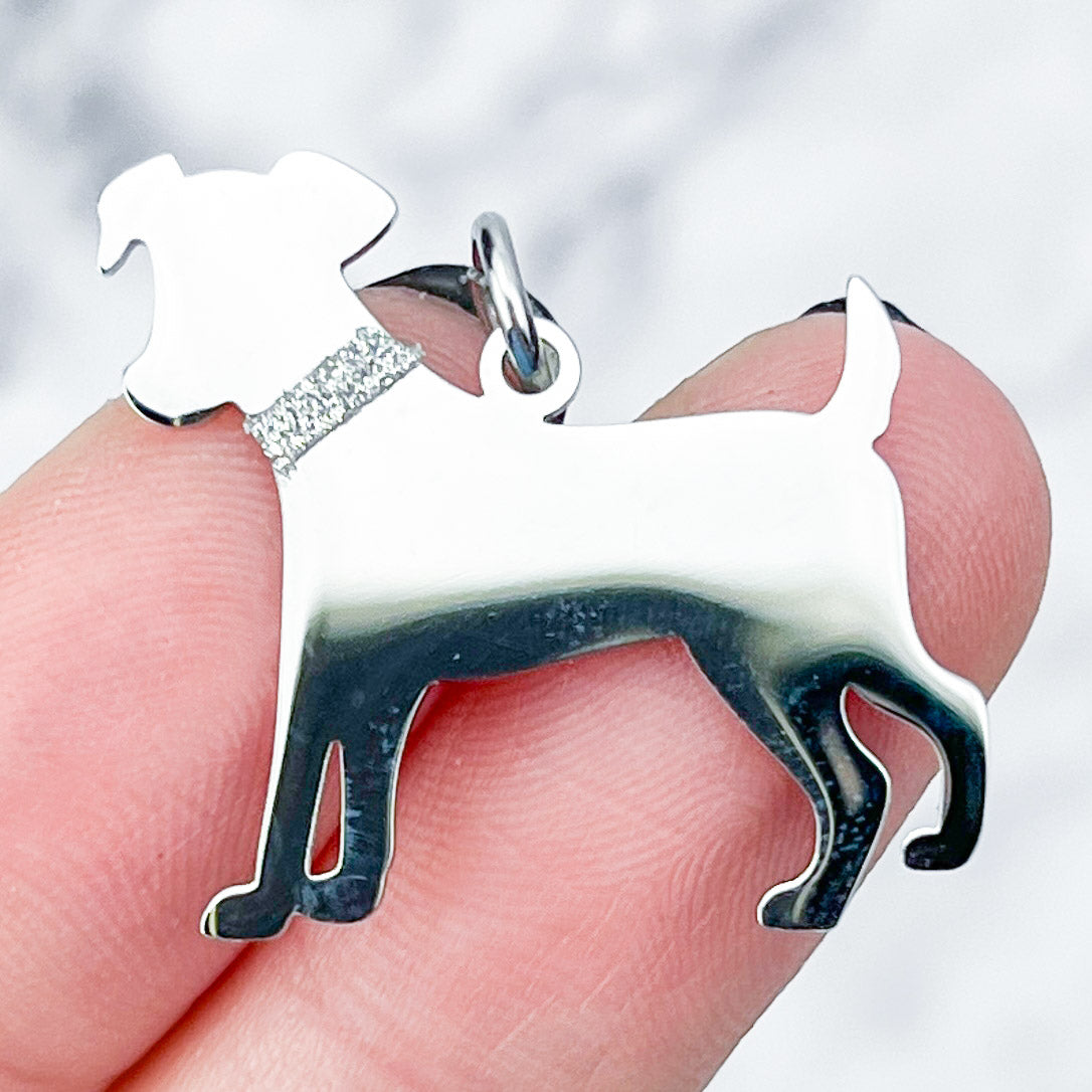 23mm Silver Dog Silhouette with Glitter Collar (Jack Russell) Charm J3