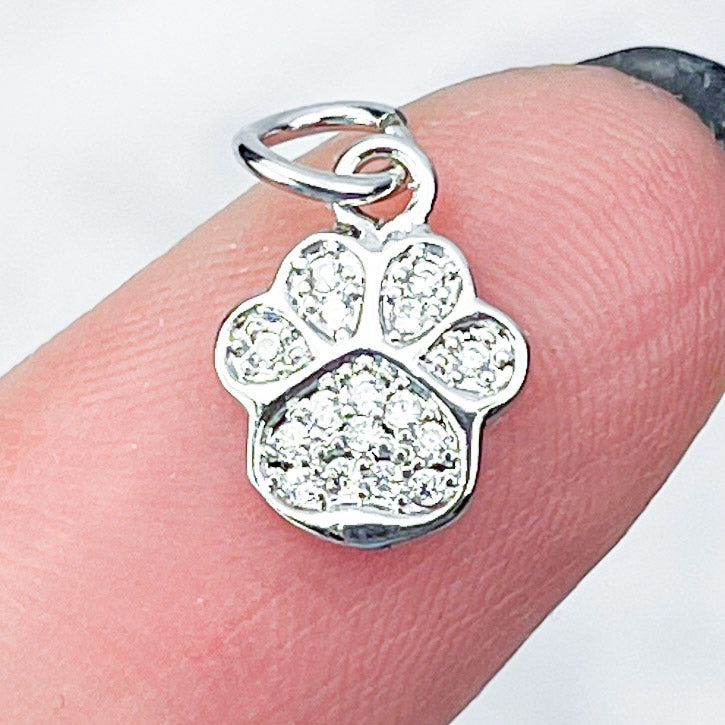 10mm Silver Cubic Zirconia Paw Print Charm A25