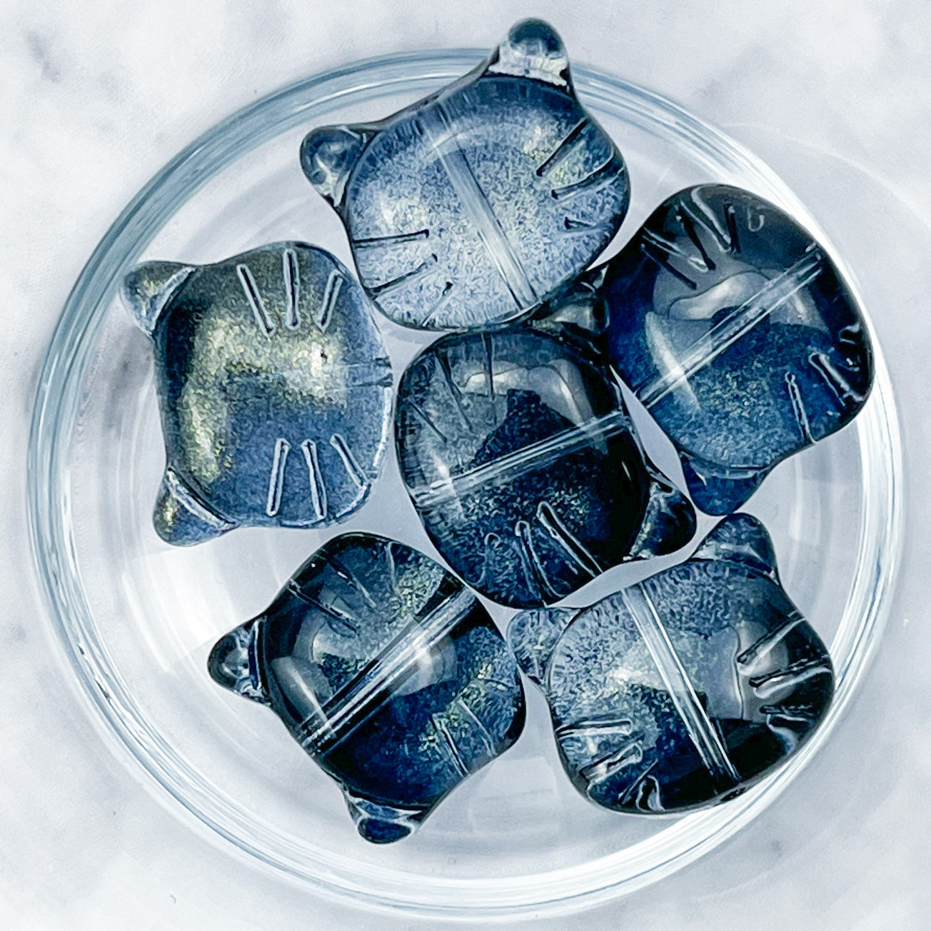 12x14mm Midnight Blue Glass Cat Head Bead Pack (10 Beads) K3