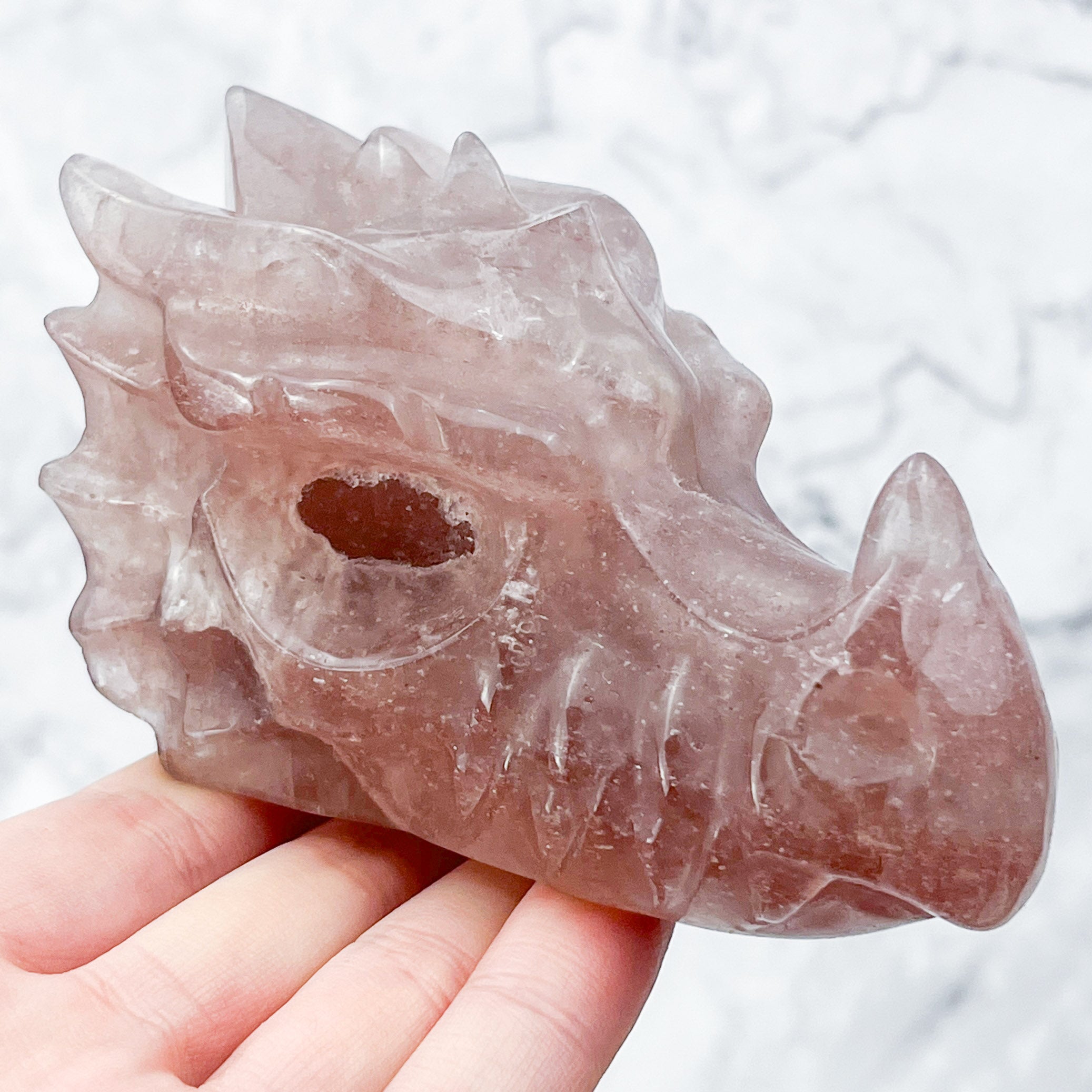 Strawberry Quartz Dragon Skull C120