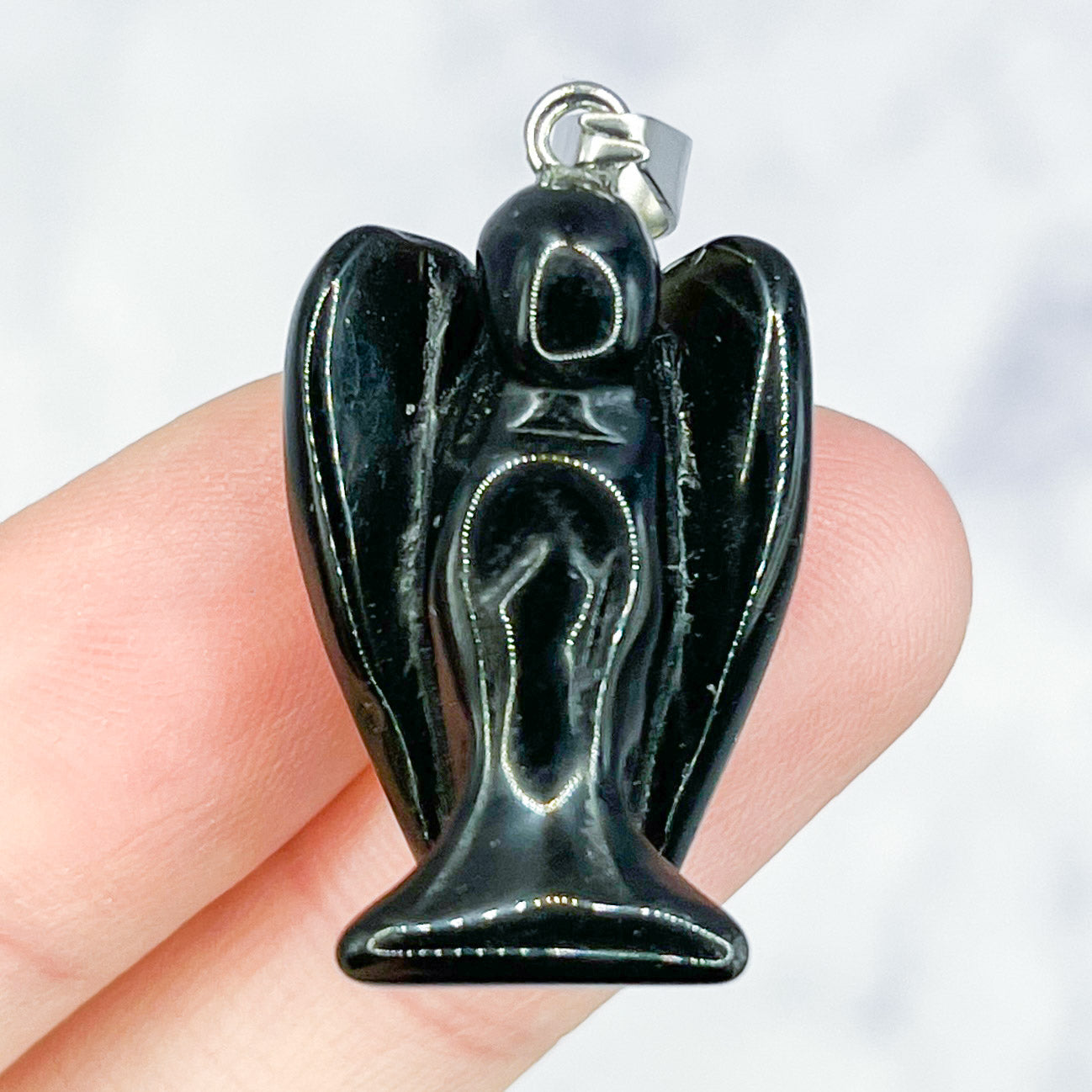 31mm Black Obsidian Angel Pendant P10