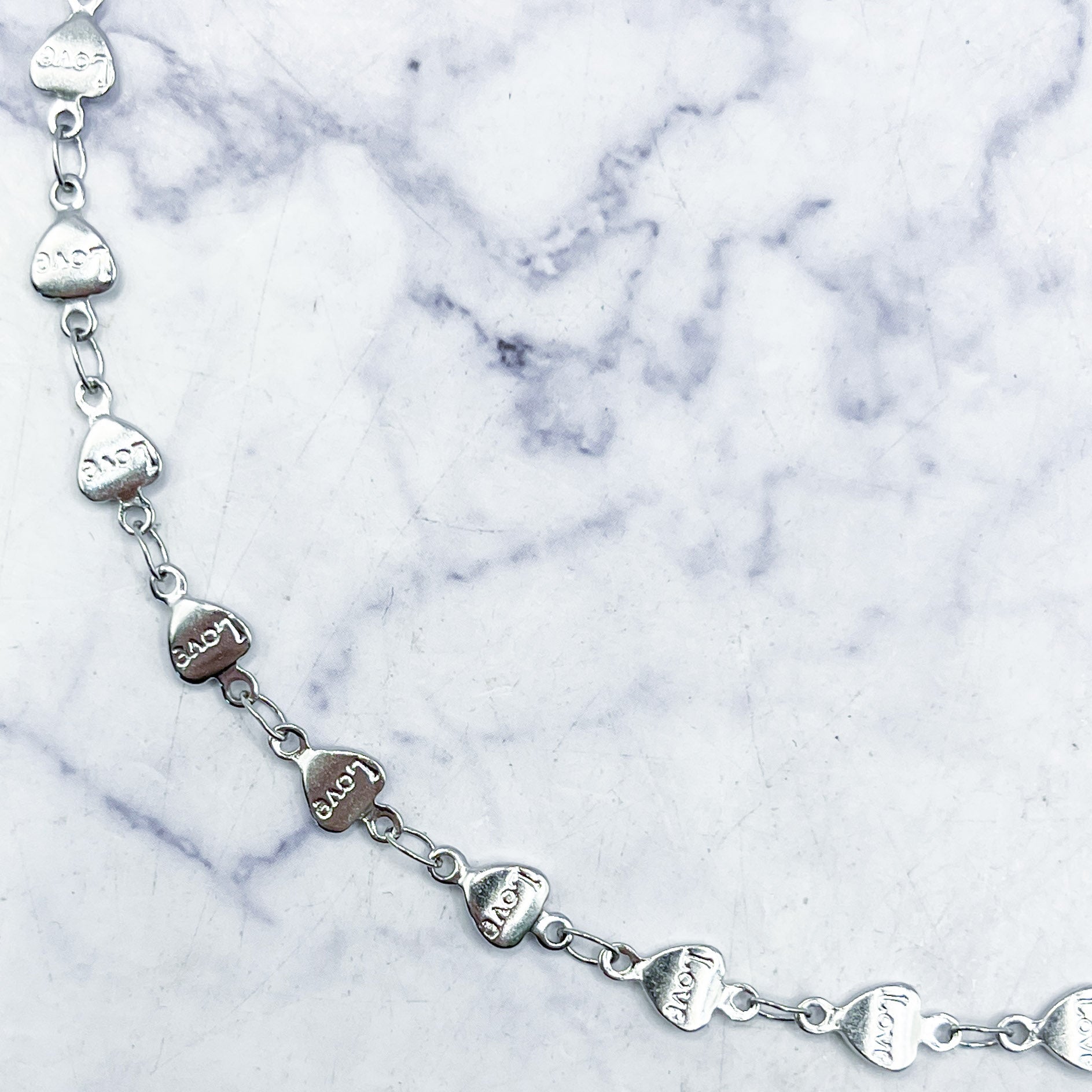 17.5 Inch Silver "Love" Heart Chain with Lobster Clasp B12
