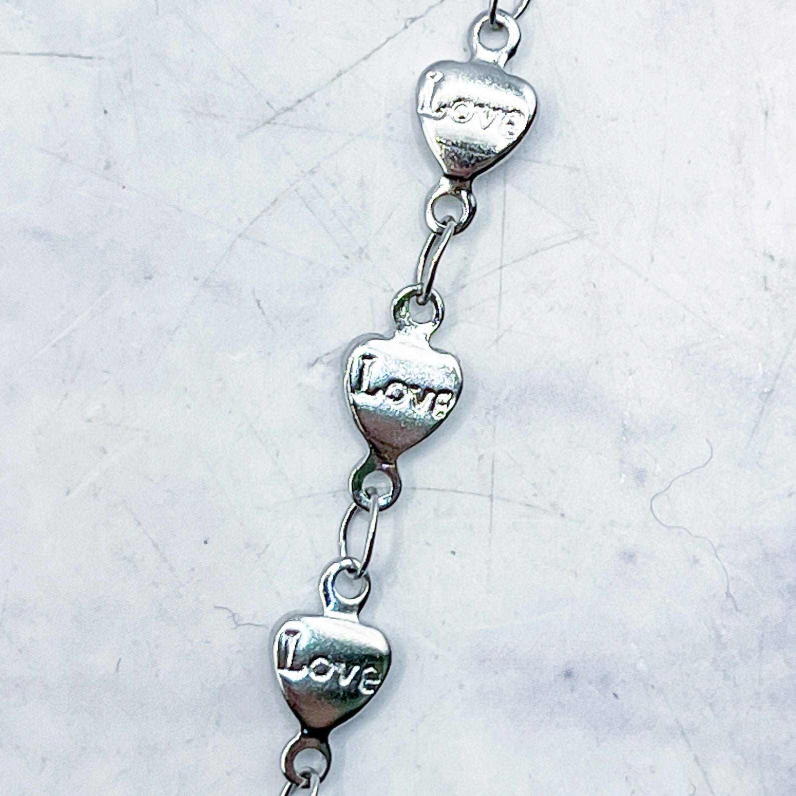 17.5 Inch Silver "Love" Heart Chain with Lobster Clasp B12