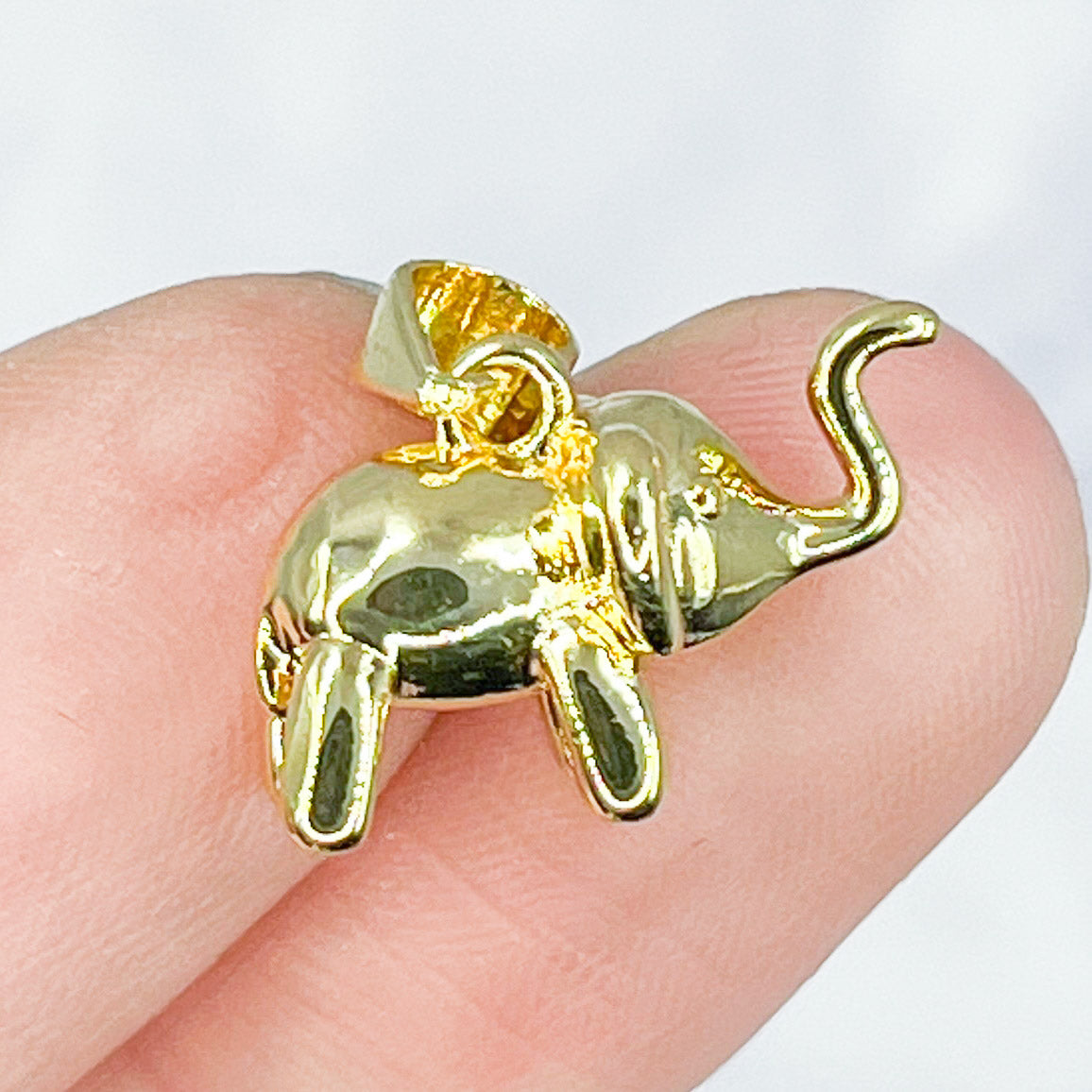 11mm Gold Puffy Elephant with Trunk Up Charm P3
