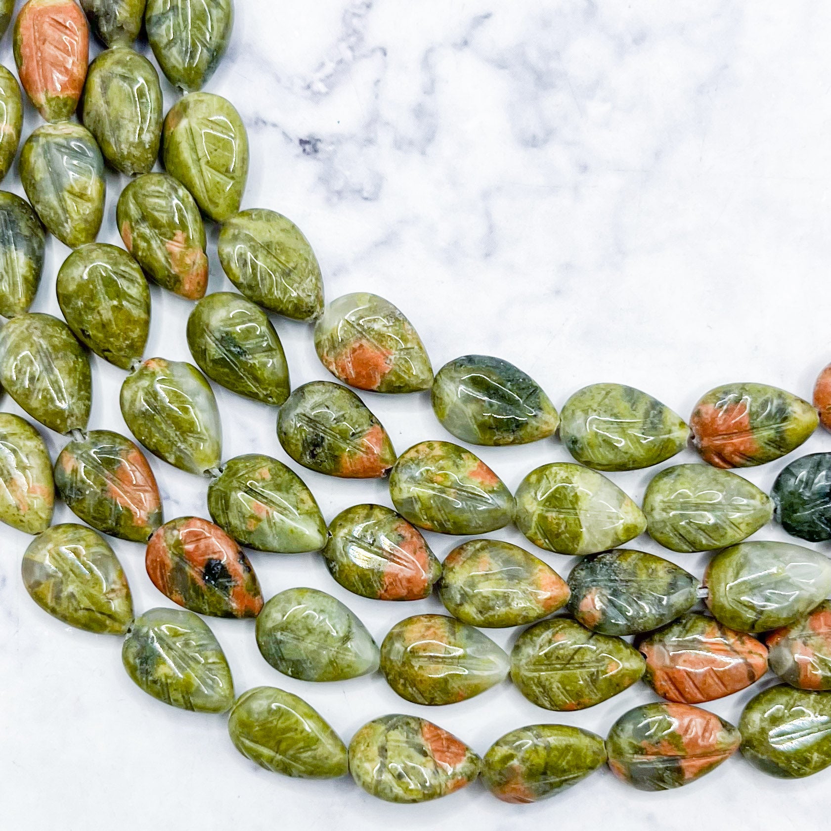 8x12mm Unakite Leaf Bead Half Strand H12