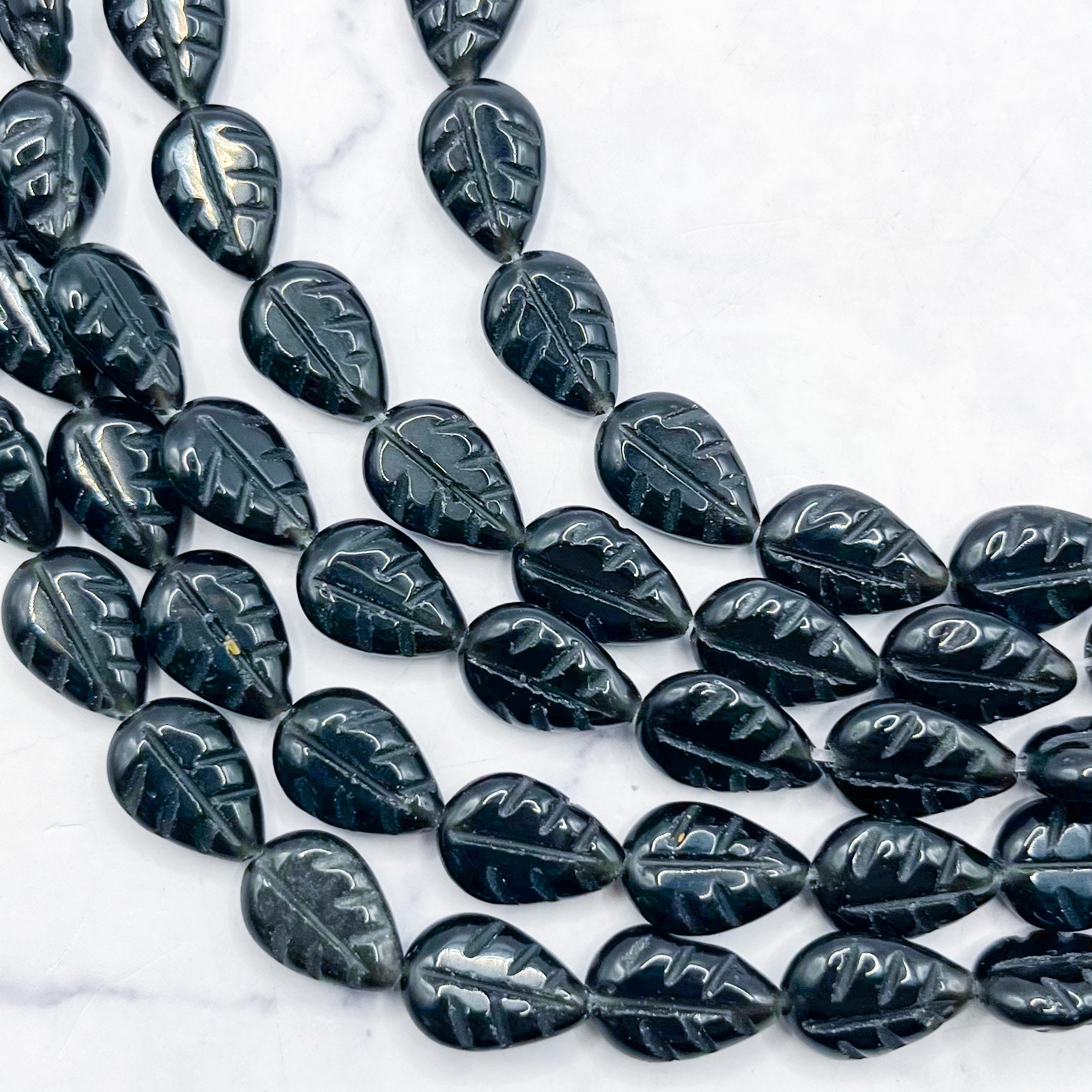 8x12mm Black Obsidian Leaf Bead Half Strand G12