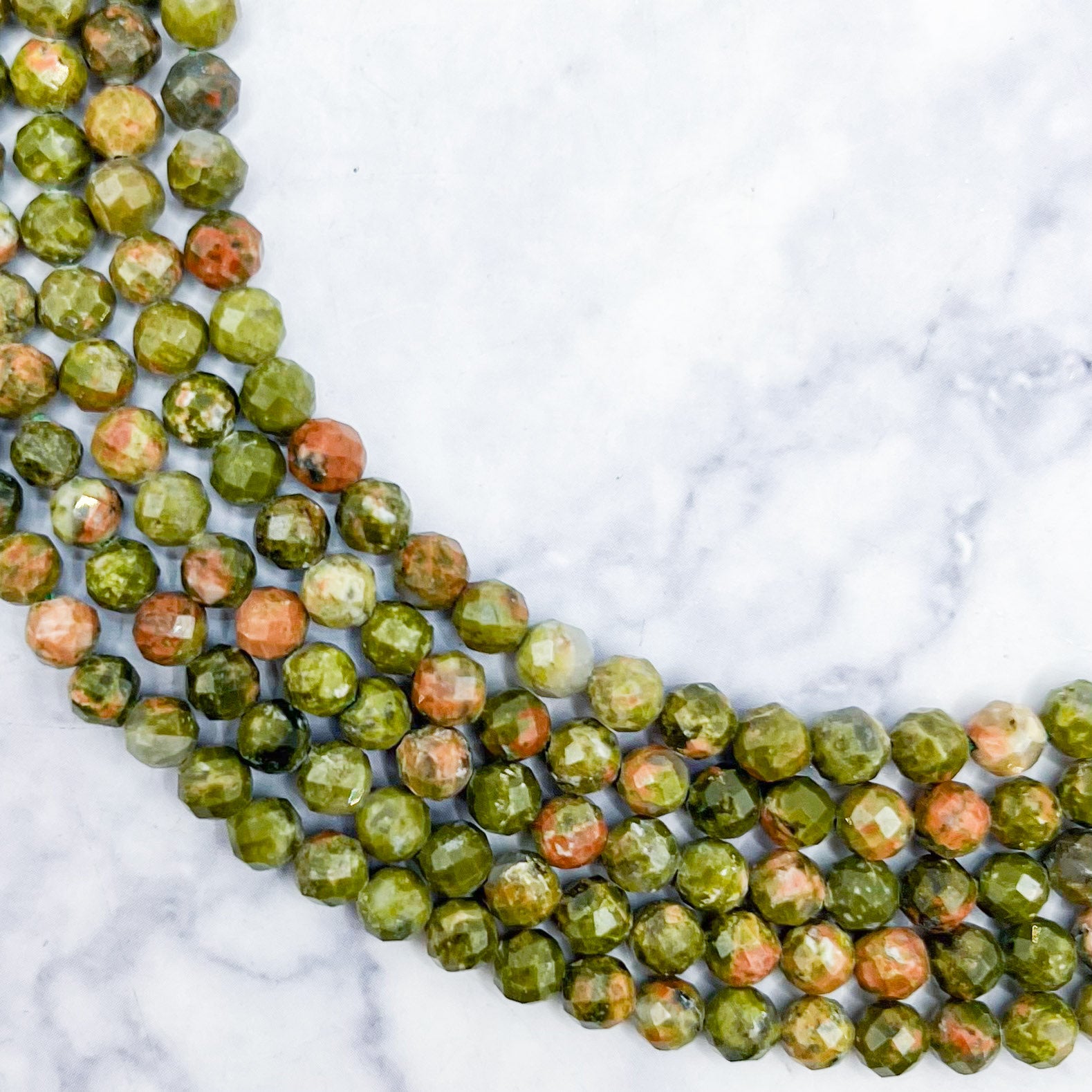 4mm HQ Faceted Unakite Bead Strand C12