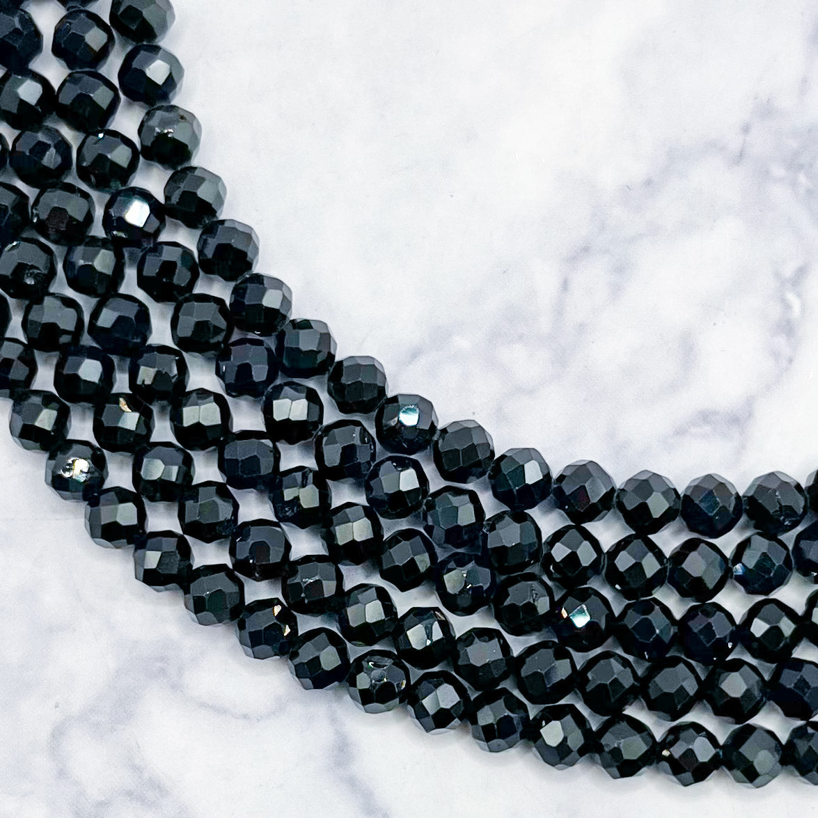 4mm HQ Faceted Black Obsidian Bead Strand H14