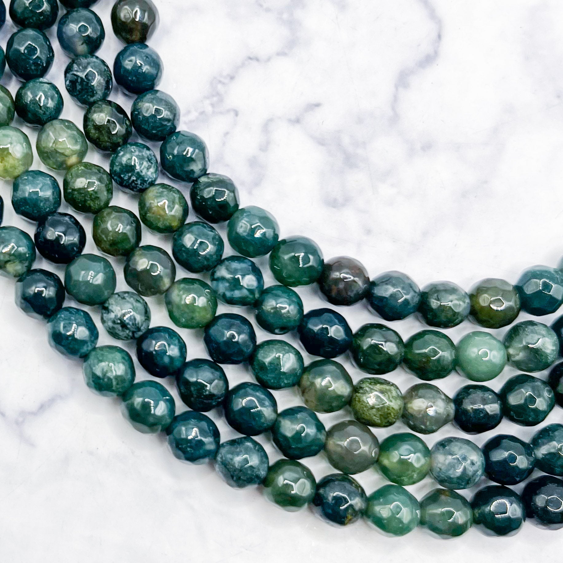 6mm Faceted Moss Agate Bead Strand F10